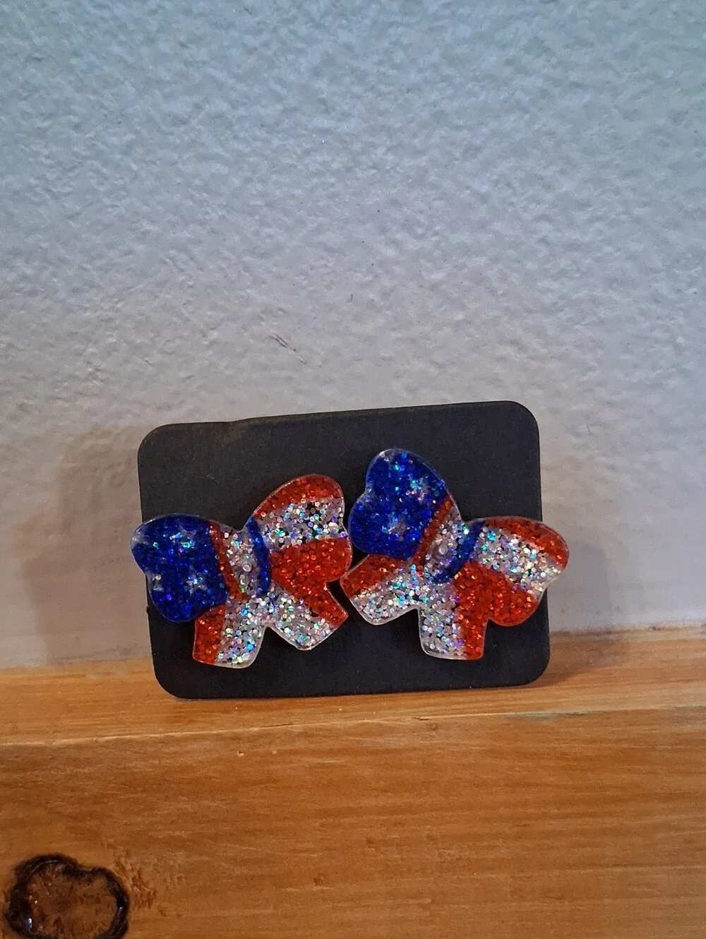 $8 Each Or Bundle 5/$20 Glitter Patriotic Bow Stud Earrings Red, White & Blue